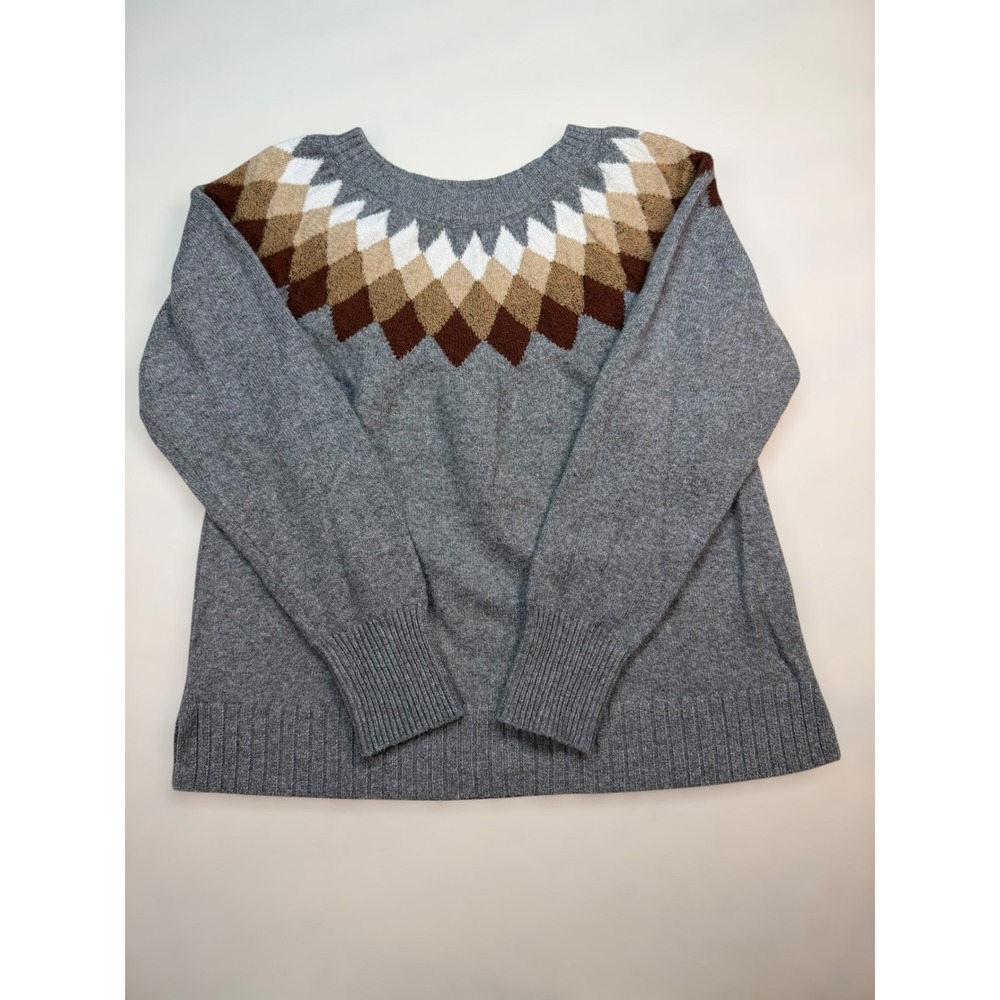 St.‎ Johns Bay Mens Grey Argyle Crewneck Sweater Cozy Preppy Fair Isle Winter